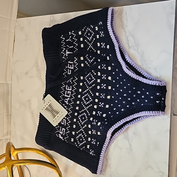SAVAGE X FENTY FROST SMITTEN KNIT BOOTY SHORT NAVY BLUE SZ L - Picture 15 of 15